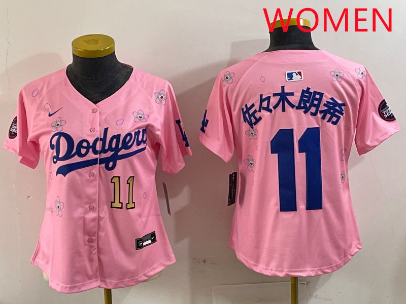 Women Los Angeles Dodgers #11 R.Sasaki Pink Sakura Edition 2025 Nike MLB Jersey style 3->women mlb jersey->Women Jersey